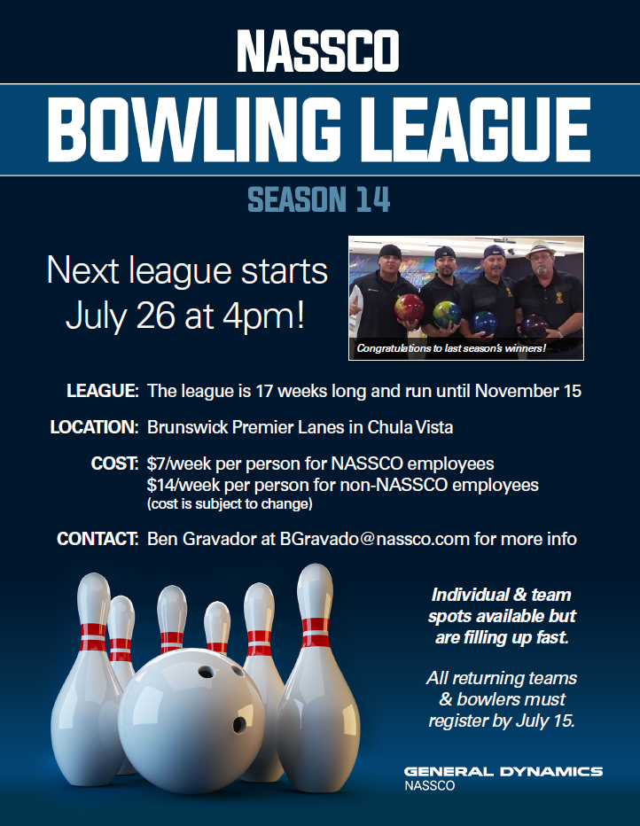 NASSCO Bowling League Announcement 2016