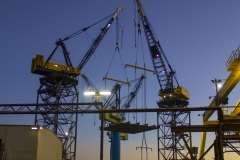 Construction of the USNS Hershel "Woody" Williams, an expeditionary sea base for the U.S. Navy, takes place in General Dynamics NASSCO's San Diego shipyard.