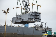 Construction of the USNS Hershel "Woody" Williams, an expeditionary sea base for the U.S. Navy, takes place in General Dynamics NASSCO's San Diego shipyard.