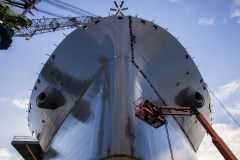 Construction of the USNS Hershel "Woody" Williams, an expeditionary sea base for the U.S. Navy, takes place in General Dynamics NASSCO's San Diego shipyard.