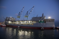 General Dynamics NASSCO successfully completes a float out of the USNS Hershel "Woody" Williams, an expeditionary sea base for the U.S. Navy.