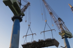 Construction of the USNS Hershel "Woody" Williams, an expeditionary sea base for the U.S. Navy, takes place in General Dynamics NASSCO's San Diego shipyard.